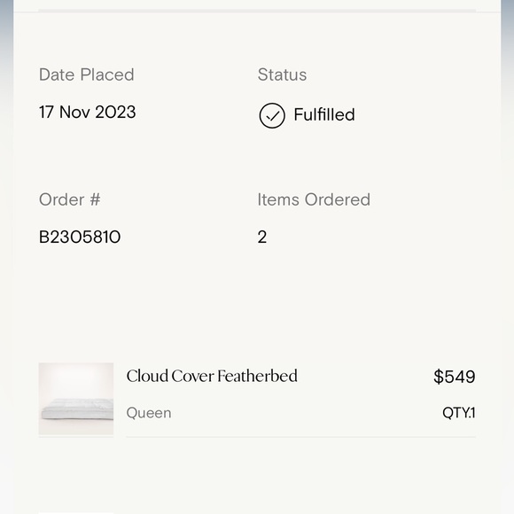 Boll & Branch Queen Cloud Cover Featherbed - Picture 9 of 10